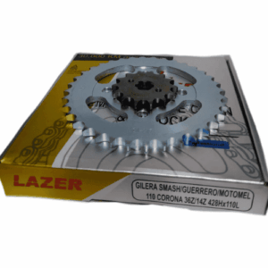 Kit Lazer Corona + Piñon + Cadena  Gilera Smash Guerrero Motomel 110 36-14/428H-110L